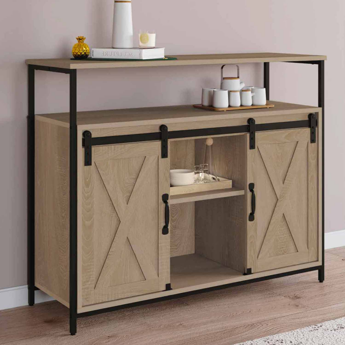Buffet 100 cm QUEBEC 2 portes de grange coulissantes design industriel