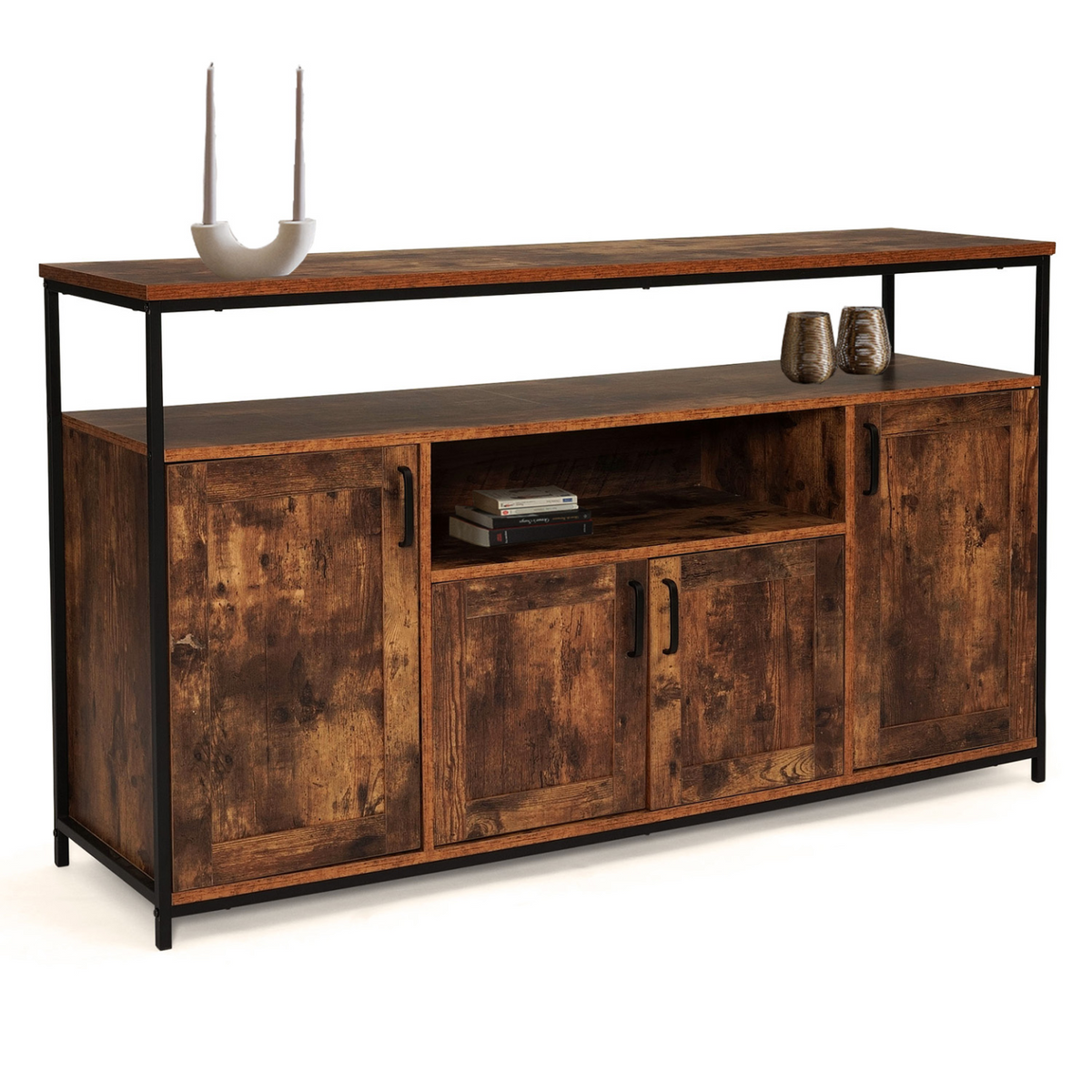 Buffet 140 cm DAYTON 4 portes avec niche effet vieilli design industriel