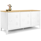 Buffet bas 113 cm ESTER 3 portes métal blanc plateau bois design industriel