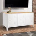 Buffet bas 113 cm ESTER 3 portes métal blanc plateau bois design industriel