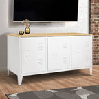 Buffet bas 113 cm ESTER 3 portes métal blanc plateau bois design industriel