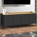 Buffet bas 140 cm ESTER, 4 portes, métal noir et plateau bois, design industriel