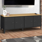 Buffet bas 140 cm ESTER, 4 portes, métal noir et plateau bois, design industriel
