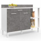 Meuble bas de cuisine 120 cm CINA avec plan de travail H.83 cm, 2 portes + 1 tiroir, blanc et effet béton
