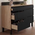 Meuble bas de cuisine 120 cm CLAUDE avec deux casseroliers, plan de travail, H. 83 cm, 6 tiroirs, bois et noir
