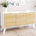 Buffet bas scandinave 113 cm FINN 3 portes blanc et décor hêtre
