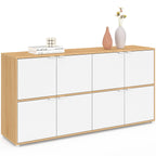 Buffet casier 130 cm CASSIE 8 portes blanc et bois