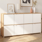 Buffet casier 130 cm CASSIE 8 portes blanc et bois