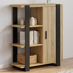 Buffet d'appoint 3 étagères et placard 70 cm PHOENIX bois et noir