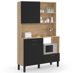 Buffet de cuisine 120 cm CINA 3 portes + 1 tiroir aspect hêtre et noir