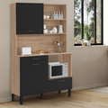 Buffet de cuisine 120 cm CINA 3 portes + 1 tiroir aspect hêtre et noir