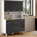 Buffet de cuisine 120 cm CINA 6 portes + tiroir blanc et gris brillant