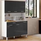 Buffet de cuisine 120 cm CINA 6 portes + tiroir blanc et gris brillant
