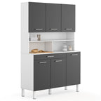Buffet de cuisine 120 cm CINA 6 portes + tiroir blanc et gris brillant