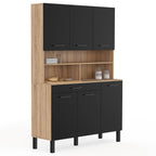 Buffet de cuisine 120 CM CINA 6 portes + tiroir décor hêtre et noir