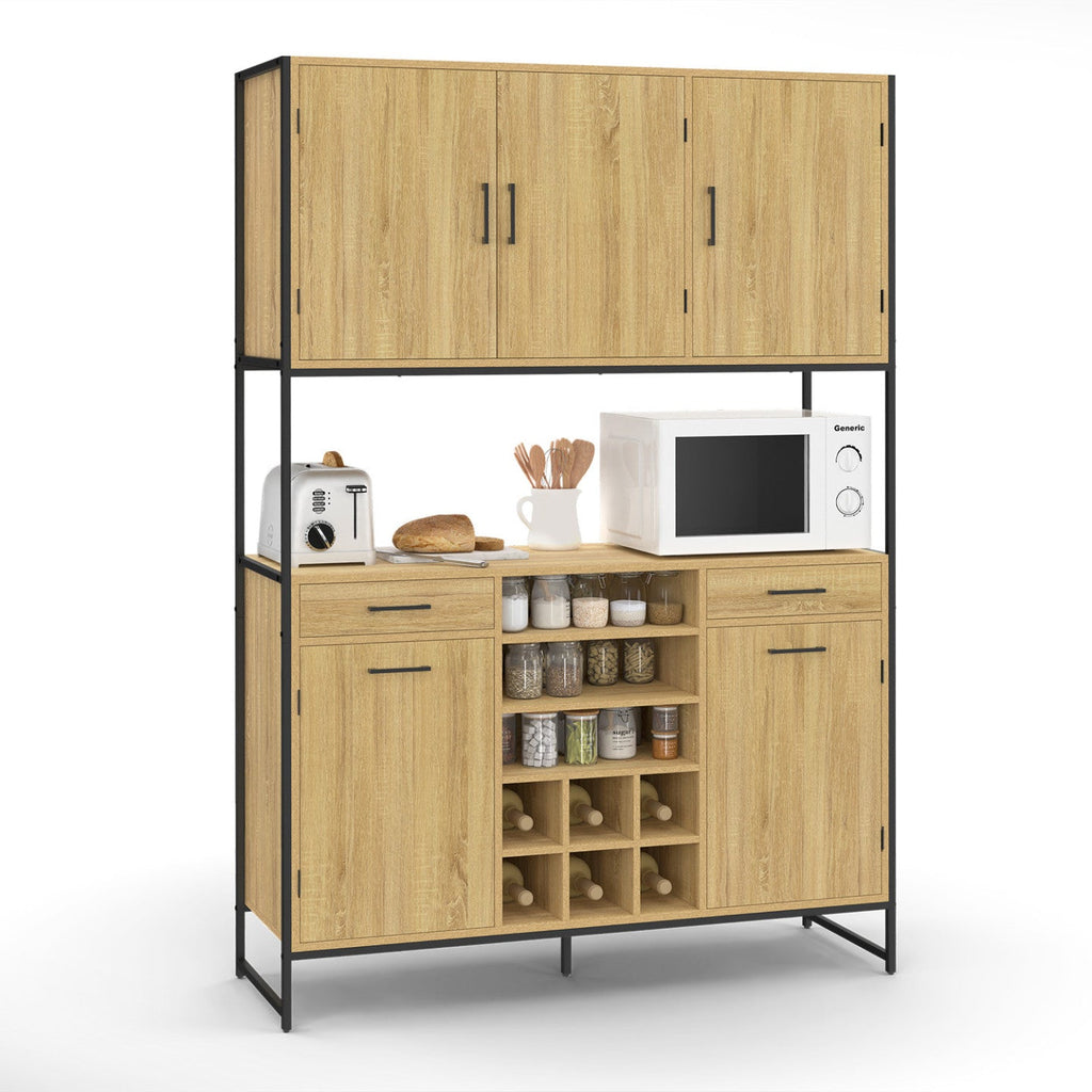 Buffet de cuisine 120 CM DETROIT 5 portes + tiroirs + range-bouteilles design industriel