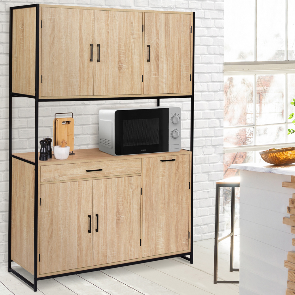 Buffet de cuisine DETROIT 120 cm, 6 portes, design industriel + tiroir