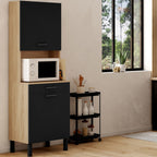 Buffet de cuisine 60 CM CINA 2 portes + tiroir décor hêtre et noir
