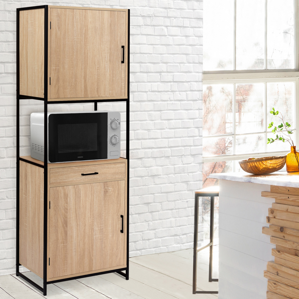 Buffet de cuisine 60 CM DETROIT, meuble 2 portes design industriel + tiroir