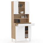Buffet de cuisine 80 cm CINA 4 portes + tiroir, décor hêtre et blanc