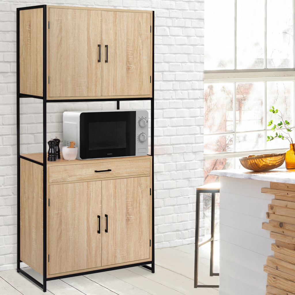 Buffet de cuisine 80 cm DETROIT meuble 4 portes design industriel + tiroir