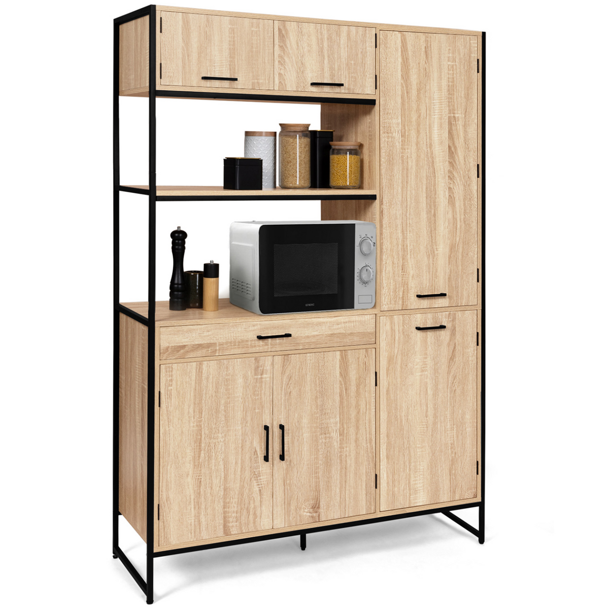 Buffet de cuisine avec colonne de rangement 120 CM DETROIT 6 portes + tiroir design industriel