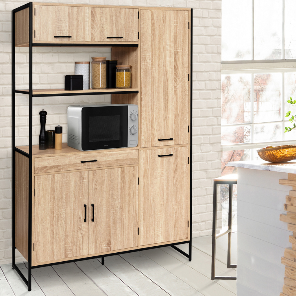 Buffet de cuisine avec colonne de rangement 120 CM DETROIT 6 portes + tiroir design industriel