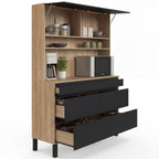 Buffet de cuisine double casserolier 120 cm CLAUDE 6 tiroirs + 1 placard bois et noir
