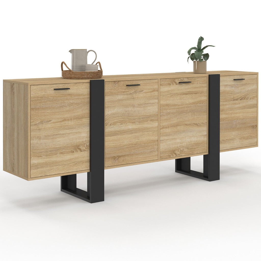 Buffet enfilade PHOENIX XXL 200 cm, 4 portes, bois et noir