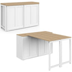 Buffet extensible 120 cm 2 portes coulissantes avec table à manger rotative et pliable JANGO 2 à 4 personnes blanc et bois