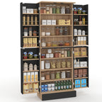 Buffet haut de cuisine 4 portes ALTO H.160 cm, coloris hêtre et noir avec rangements