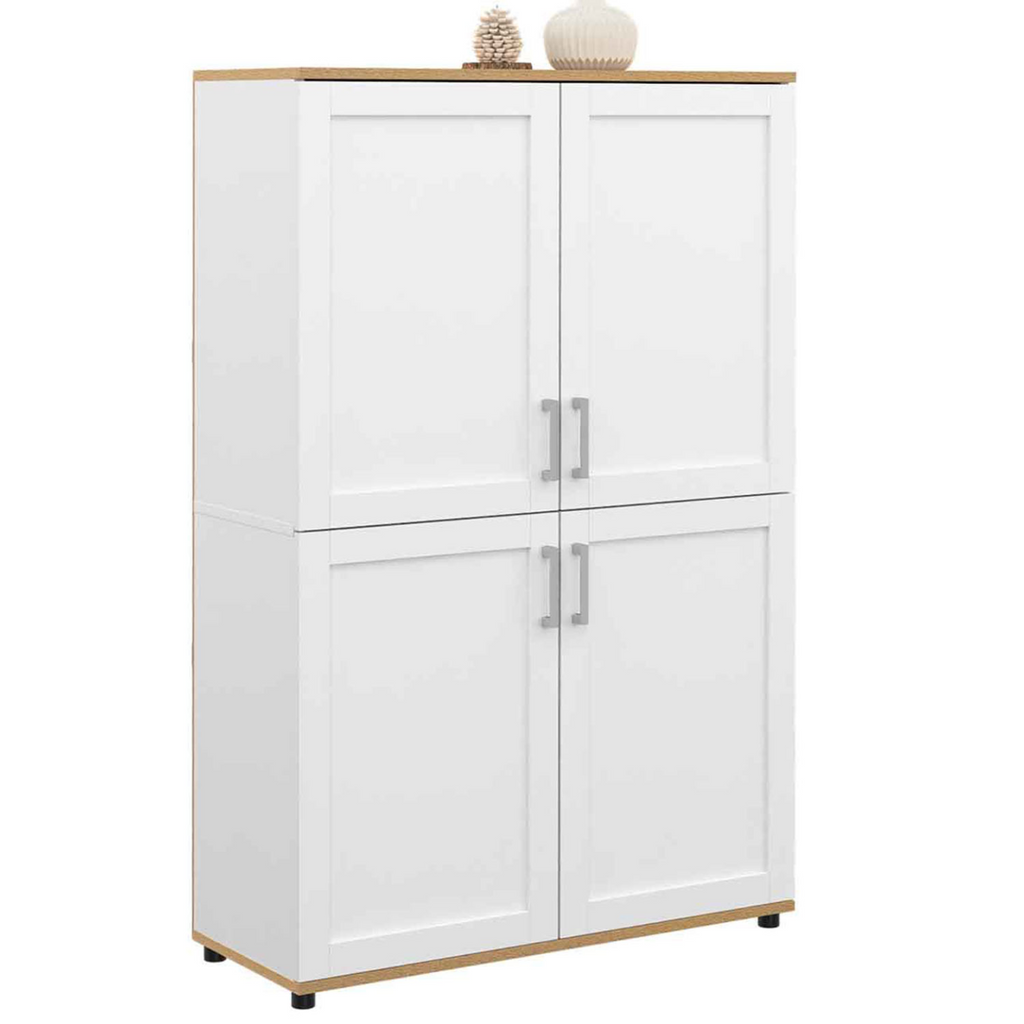 Buffet haut H. 125 cm VITO 4 portes blanc et bois