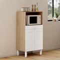 Meuble de cuisine mi-haut pour micro-ondes 60 cm CINA, 1 tiroir et 2 portes, décor hêtre et blanc
