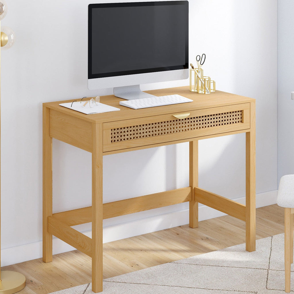 Bureau 1 tiroir EDHEN en bois et cannage