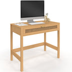 Bureau 1 tiroir EDHEN en bois et cannage