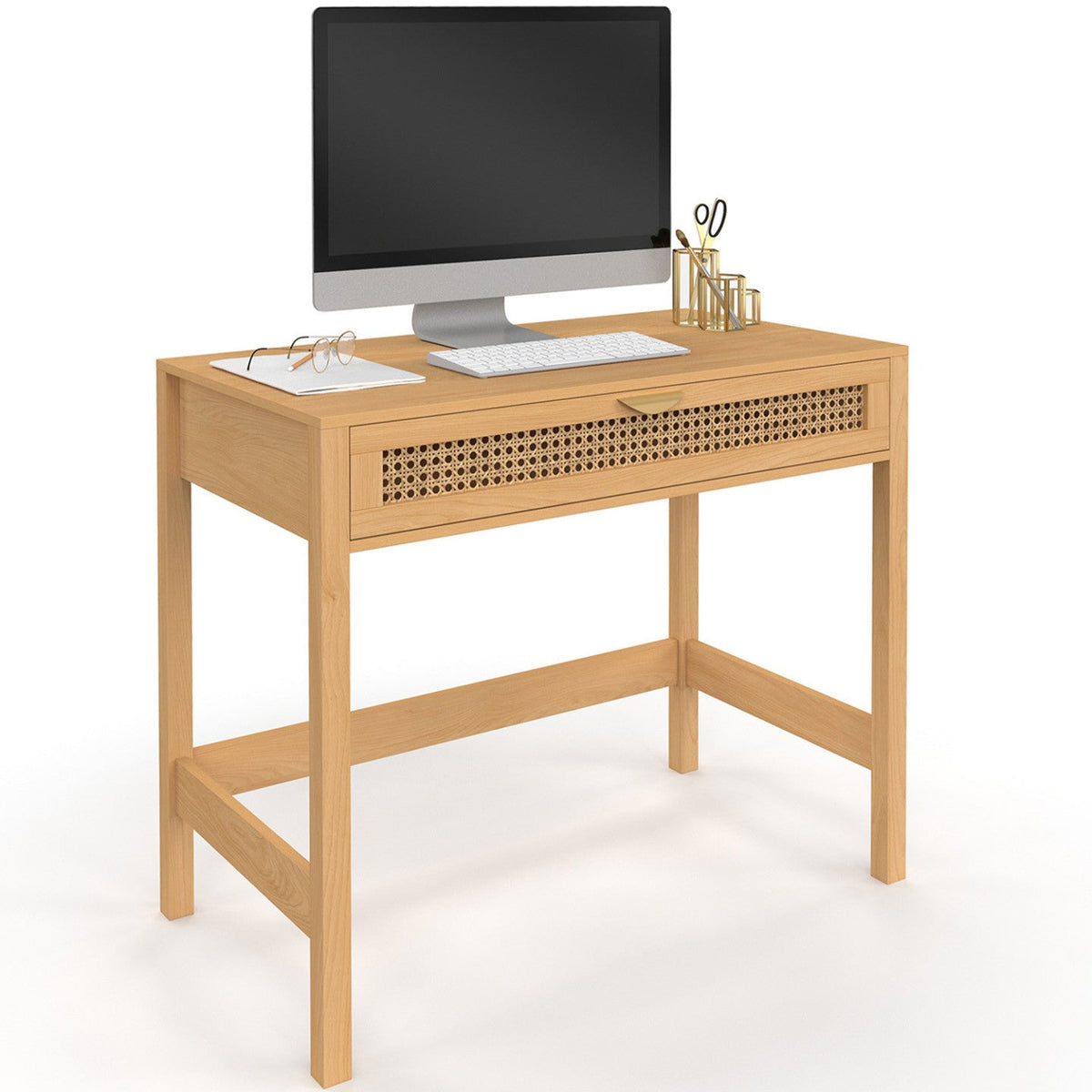 Bureau 1 tiroir EDHEN en bois et cannage