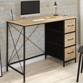 Bureau 3 tiroirs en tissu UTAH bois et noir design industriel