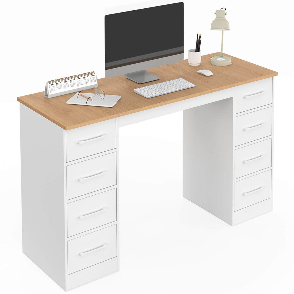 Commode avec 8 tiroirs en tissu 120x45 cm UPPAH blanc et bois