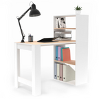 Bureau bibliothèque BEN avec étagères blanc et décor hêtre