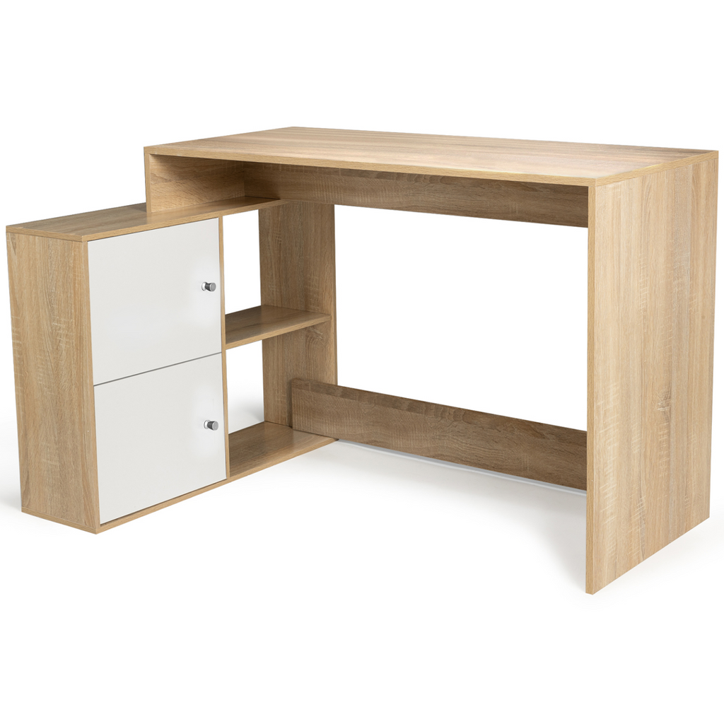 Bureau d'angle en L BOB avec portes effet hêtre et blanc