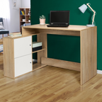 Bureau d'angle en L BOB avec portes effet hêtre et blanc
