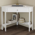 Bureau d'angle gain de place REMI blanc, bureau informatique avec rangements et 1 tiroir