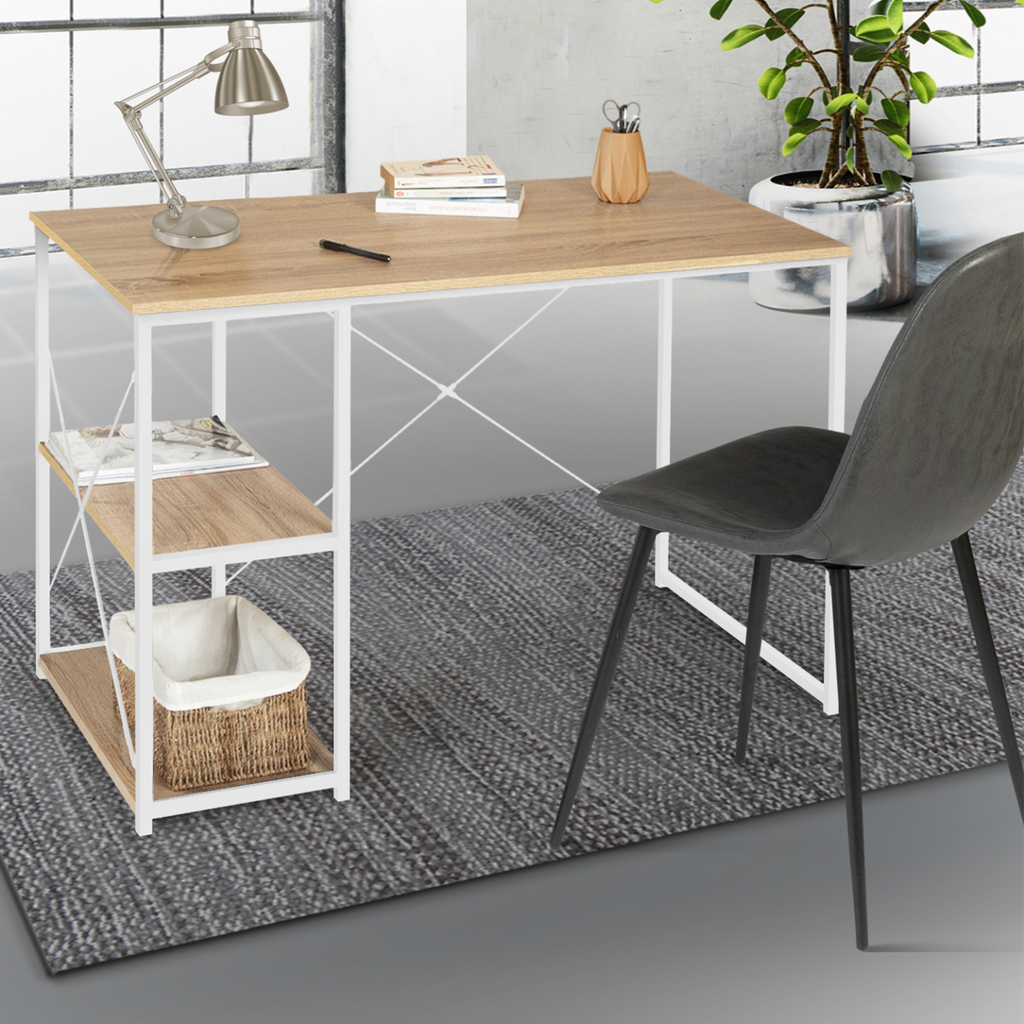 Bureau droit DETROIT design industriel bois et métal blanc