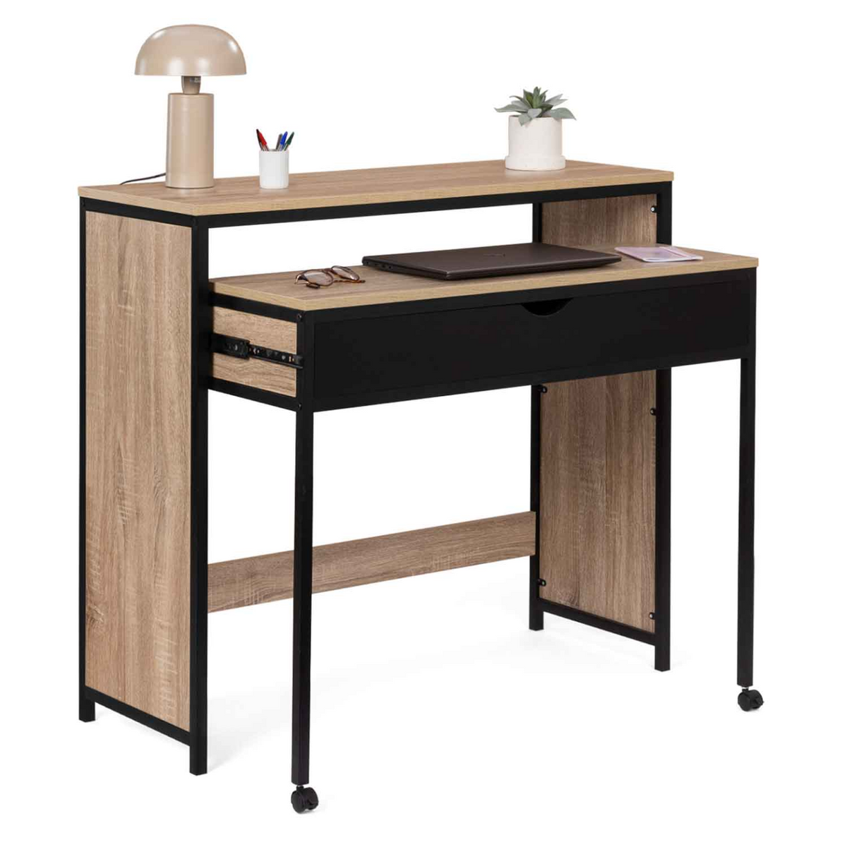Bureau extensible 1 tiroir noir BOSTON style industriel