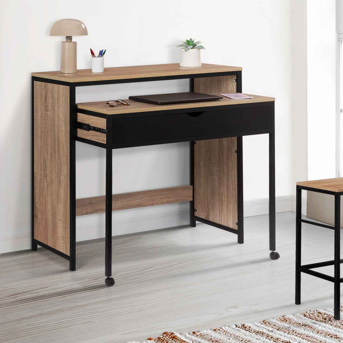 Bureau extensible 1 tiroir noir BOSTON style industriel