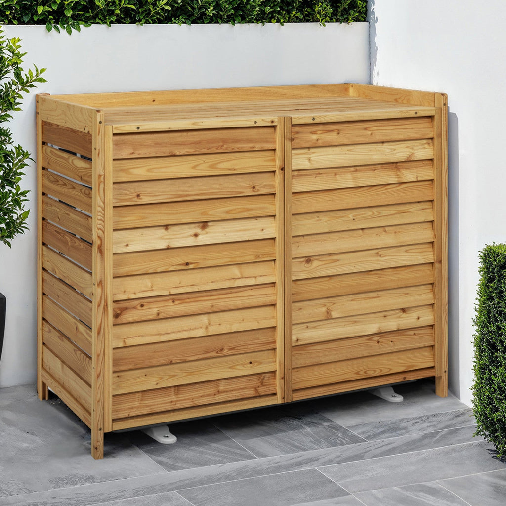 Cache-climatiseur 95 x 50 x 80 cm en bois naturel, protection pour unité extérieure de pompe à chaleur