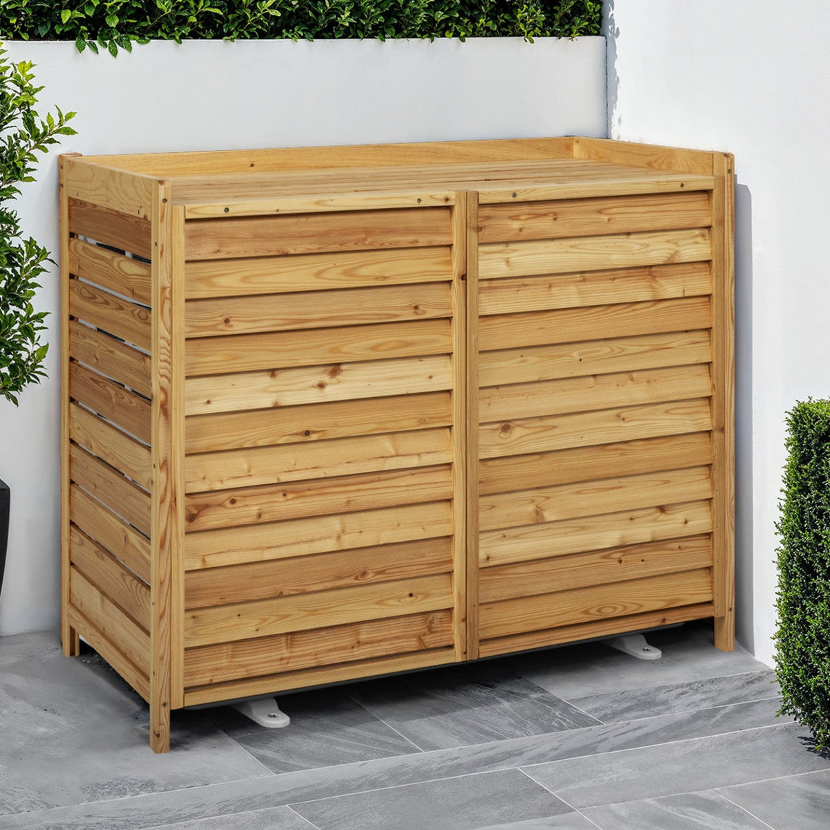 Cache-climatiseur 95 x 50 x 80 cm en bois naturel, protection pour unité extérieure de pompe à chaleur