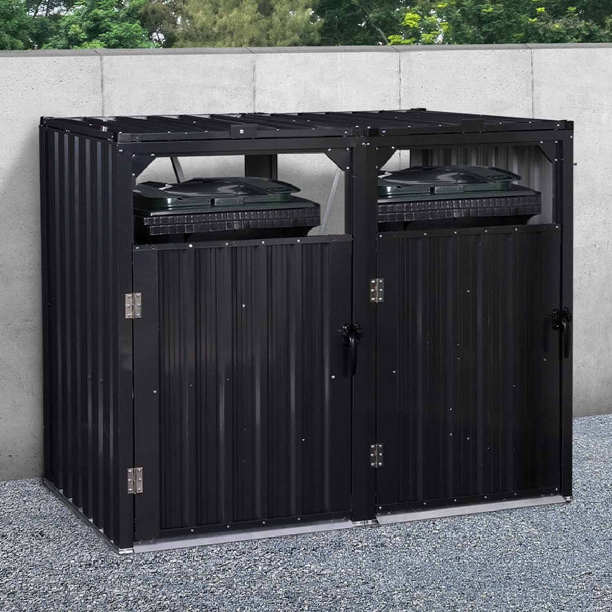 Abri-poubelles double en acier gris anthracite
