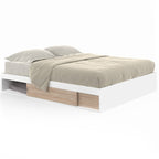 Cadre de lit double SALEM avec rangements et sommier 140 x 190 cm blanc et décor hêtre