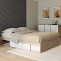 Cadre de lit double SALEM avec rangements et sommier 140 x 190 cm aspect hêtre et blanc